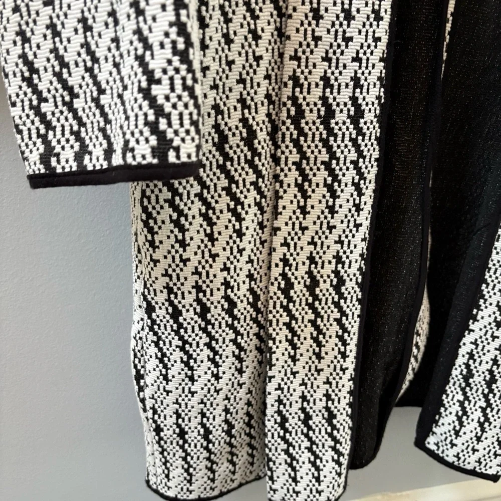Philosophy Republic Clothing Black White Knit Open Front Jacket Coat XL